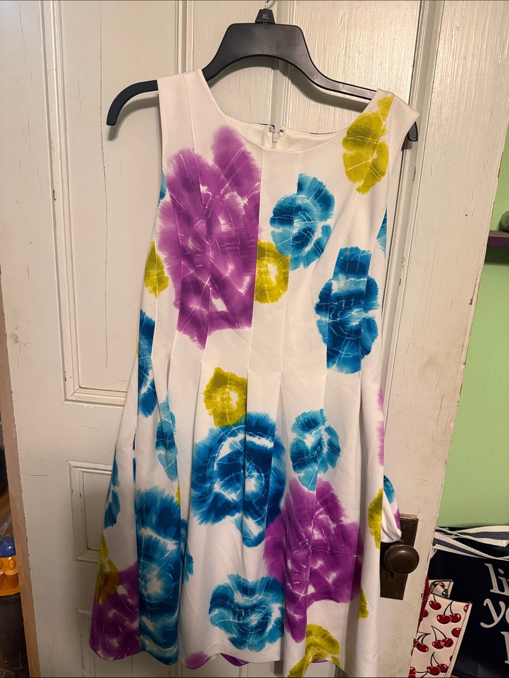 Calvin Klein White Dress with Blue, Purple and Yellow Floral Print